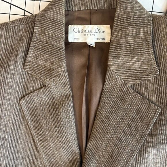Christian Dior Women Blazer 100% Wool Vintage Size 4 Petite Brown Button - Picture 3 of 16